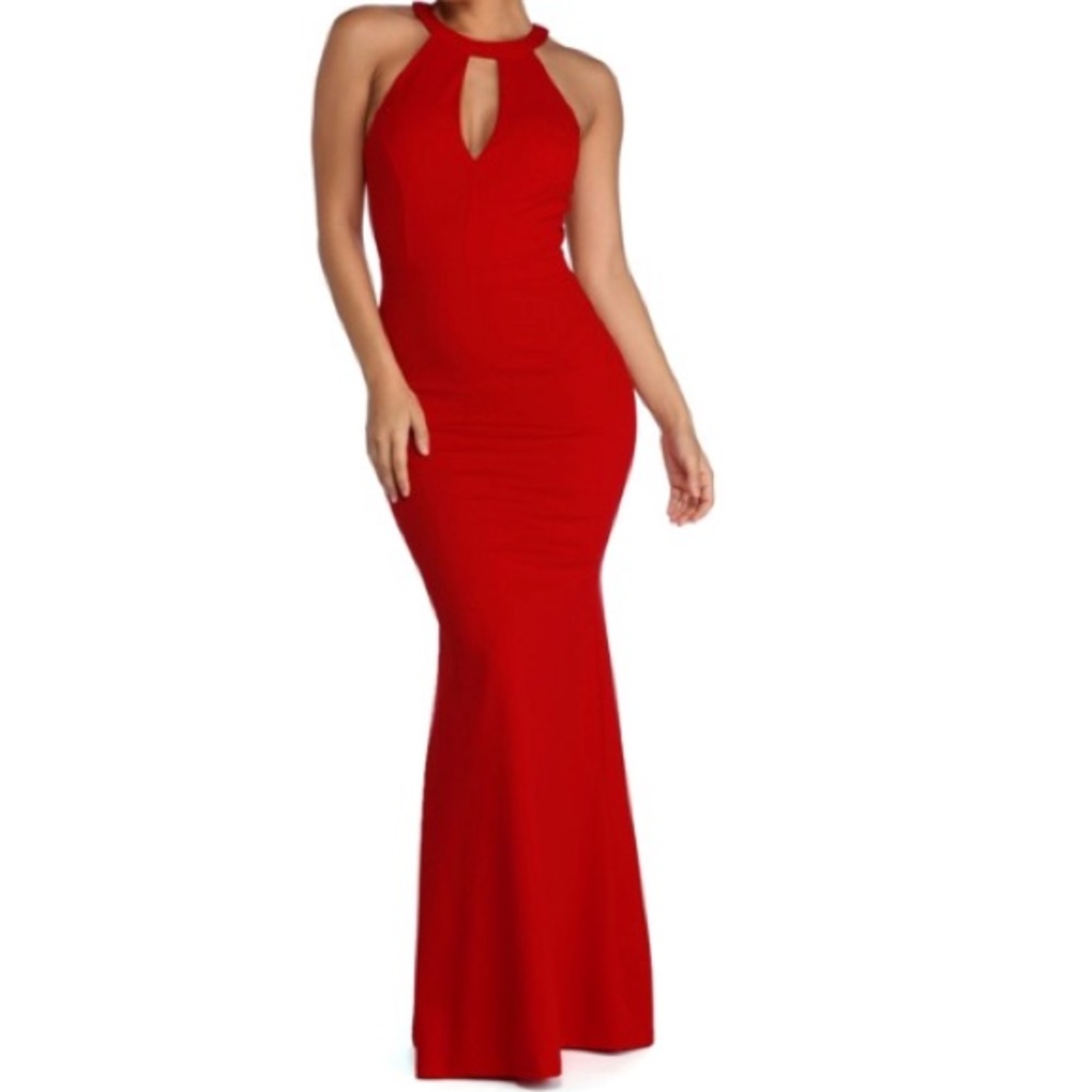 Windsor Red Open Back Dress with Keyhole Front